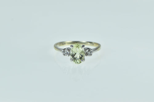 14K Oval Green Quartz Diamond Accent Classic Ring White Gold