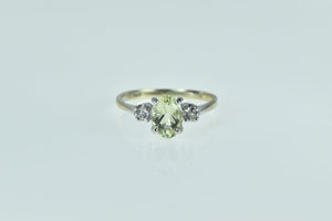 14K Oval Green Quartz Diamond Accent Classic Ring White Gold