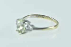 14K Oval Green Quartz Diamond Accent Classic Ring White Gold
