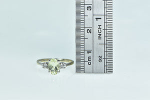14K Oval Green Quartz Diamond Accent Classic Ring White Gold