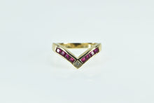 Load image into Gallery viewer, 14K Princess Ruby Chevron Diamond Vintage Ring Yellow Gold