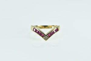 14K Princess Ruby Chevron Diamond Vintage Ring Yellow Gold