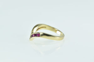 14K Princess Ruby Chevron Diamond Vintage Ring Yellow Gold