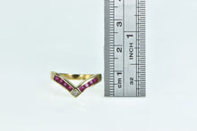 Load image into Gallery viewer, 14K Princess Ruby Chevron Diamond Vintage Ring Yellow Gold