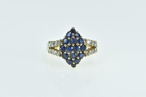 10K Oval Sapphire Cluster Diamond Vintage Ring Yellow Gold