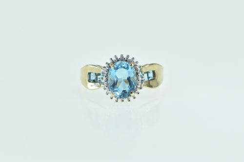 10K Oval Blue Topaz Diamond Accent Vintage Ring Yellow Gold