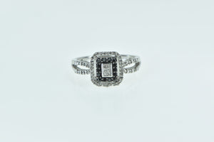 10K Princess Diamond Black Halo Engagement Ring White Gold