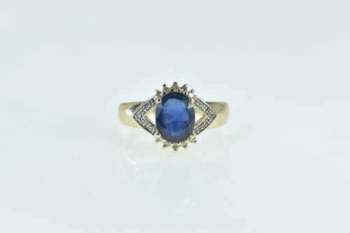 10K Oval Sapphire Diamond Vintage Engagement Ring Yellow Gold