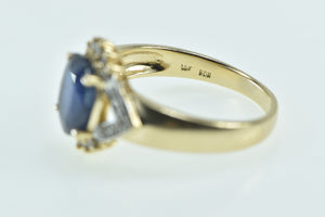 10K Oval Sapphire Diamond Vintage Engagement Ring Yellow Gold