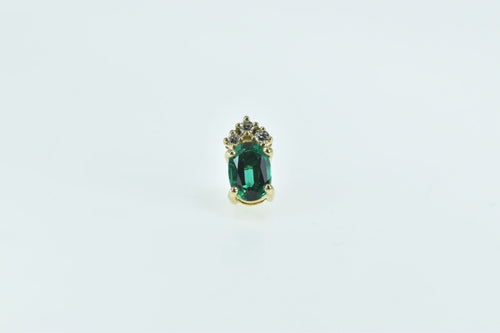 14K Oval Syn. Emerald Diamond Single Stud Earring Yellow Gold