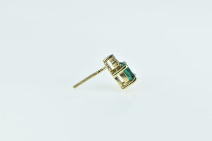 14K Oval Syn. Emerald Diamond Single Stud Earring Yellow Gold