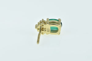 14K Oval Syn. Emerald Diamond Single Stud Earring Yellow Gold