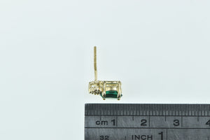 14K Oval Syn. Emerald Diamond Single Stud Earring Yellow Gold