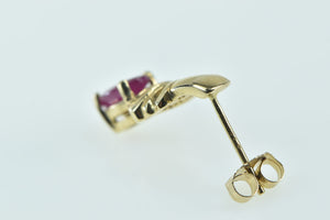 14K Ruby Diamond Single Vintage Drop Stud Earring Yellow Gold