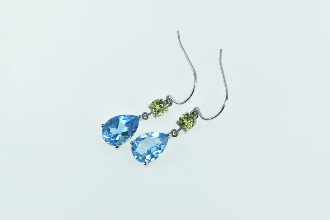 10K Pear Blue Topaz Peridot Dangle Statement Earrings White Gold