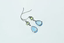 Load image into Gallery viewer, 10K Pear Blue Topaz Peridot Dangle Statement Earrings White Gold