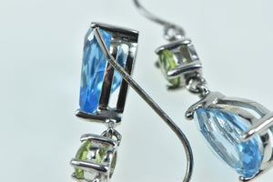 10K Pear Blue Topaz Peridot Dangle Statement Earrings White Gold