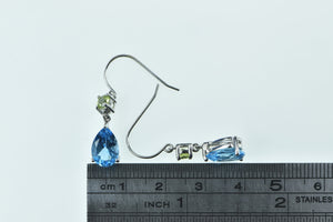 10K Pear Blue Topaz Peridot Dangle Statement Earrings White Gold