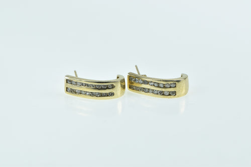 10K 0.90 Ctw Diamond Curved Bar Semi Hoop Earrings Yellow Gold