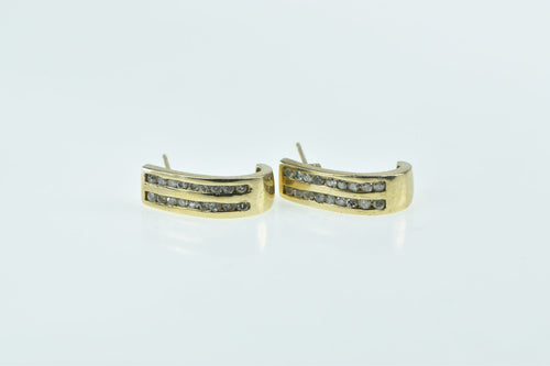 10K 0.90 Ctw Diamond Curved Bar Semi Hoop Earrings Yellow Gold