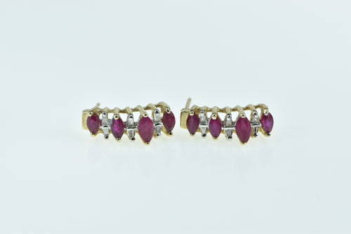 10K Marquise Ruby Diamond Vintage Single Earring Yellow Gold