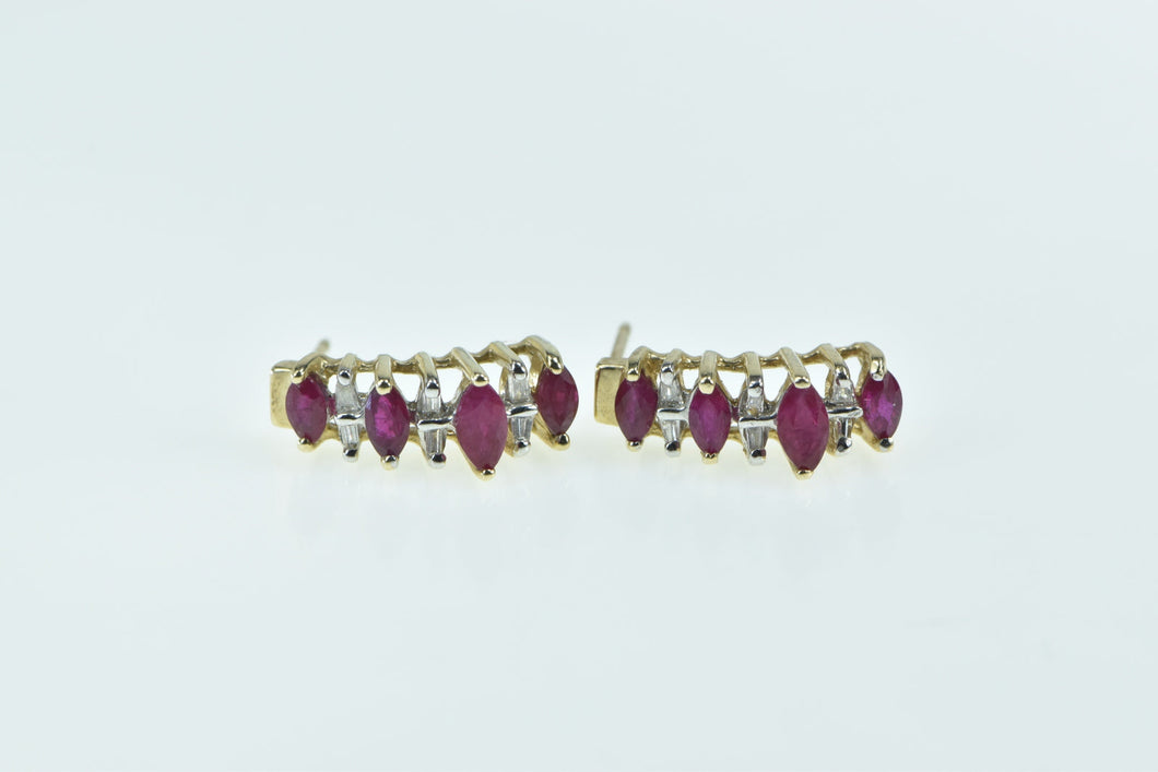 10K Marquise Ruby Diamond Vintage Earrings Yellow Gold