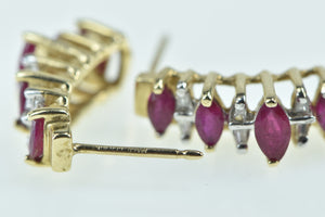 10K Marquise Ruby Diamond Vintage Earrings Yellow Gold