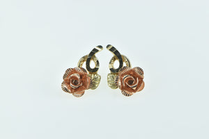 10K 3D Two Tone Flower Rose Vintage Earrings Yellow Gold