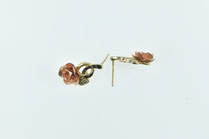 10K 3D Two Tone Flower Rose Vintage Earrings Yellow Gold