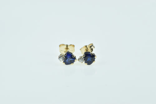 10K Heart Syn. Sapphire CZ Accent Stud Earrings Yellow Gold