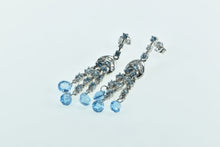 Load image into Gallery viewer, 10K Blue Topaz Fringe Diamond Tassel Dangle Earrings White Gold