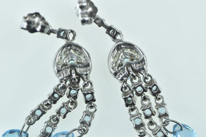 10K Blue Topaz Fringe Diamond Tassel Dangle Earrings White Gold