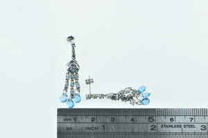 10K Blue Topaz Fringe Diamond Tassel Dangle Earrings White Gold