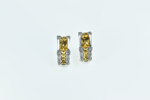 14K Radiant Cut Citrine Diamond French Clip Earrings White Gold