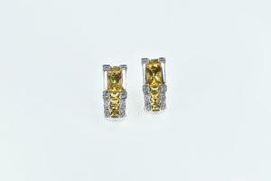 14K Radiant Cut Citrine Diamond French Clip Earrings White Gold