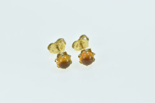 14K Round Vintage Citrine Solitaire Cabochon Earrings Yellow Gold