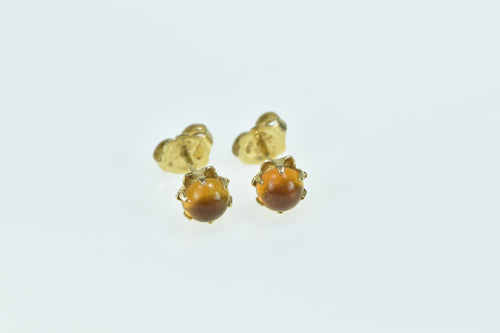 14K Round Vintage Citrine Solitaire Cabochon Earrings Yellow Gold