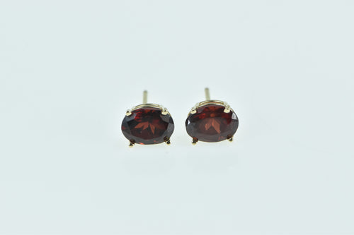 14K Oval Garnet Solitaire Vintage Classic Stud Earrings Yellow Gold