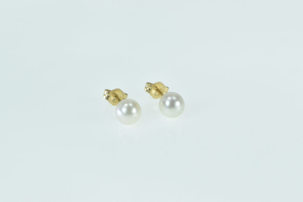 14K 5.9mm Pearl Vintage Classic Pearl Stud Earrings Yellow Gold
