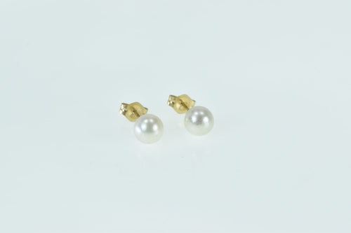 14K 5.9mm Pearl Vintage Classic Pearl Stud Earrings Yellow Gold