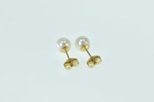 14K 5.9mm Pearl Vintage Classic Pearl Stud Earrings Yellow Gold