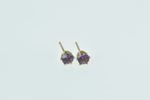 14K Round Amethyst Vintage Solitaire Stud Earrings Yellow Gold