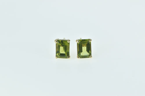 14K Emerald Cut Peridot Vintage Solitaire Stud Earrings Yellow Gold