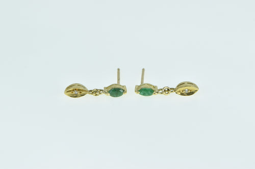 14K Marquise Emerald Diamond Accent Dangle Earrings Yellow Gold
