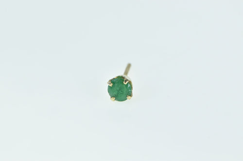 14K Round Solitaire Classic Emerald Single Earring Yellow Gold