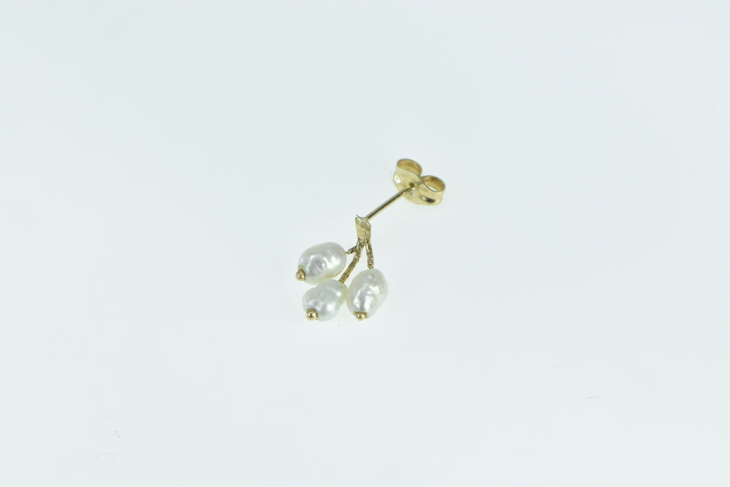 14K Single Vintage Pearl Dangle Tassel Fringe Earring Yellow Gold