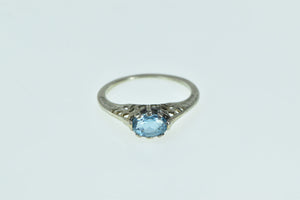 18K Art Deco Filigree Blue Topaz Ornate Statement Ring White Gold