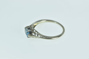 18K Art Deco Filigree Blue Topaz Ornate Statement Ring White Gold