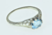 Load image into Gallery viewer, 18K Art Deco Filigree Blue Topaz Ornate Statement Ring White Gold