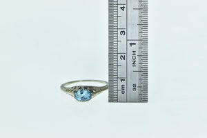 18K Art Deco Filigree Blue Topaz Ornate Statement Ring White Gold